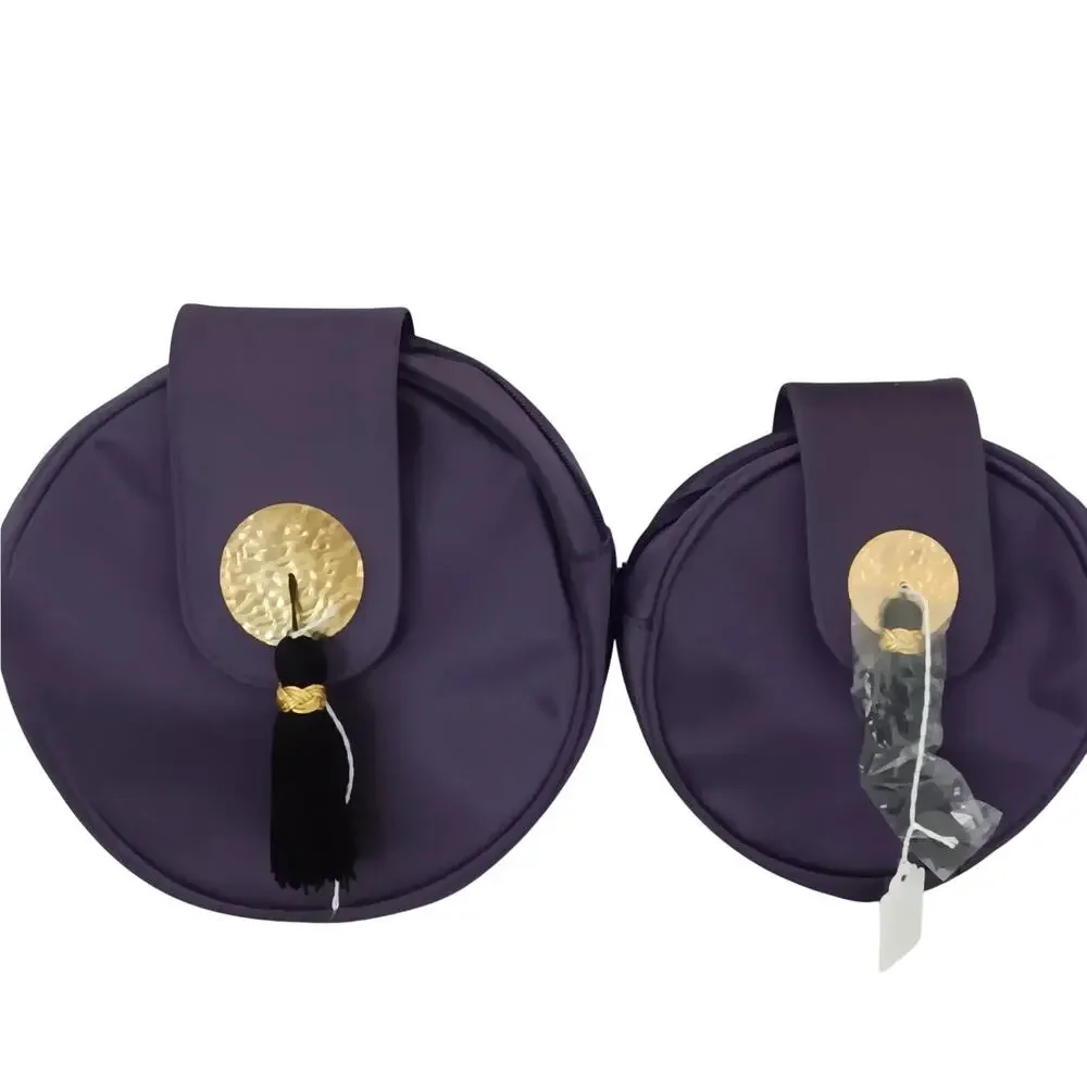 YSL Purple Gold Tassel Cosmetic Bag Travel Small Medium Circle Zip Top Lot of 2